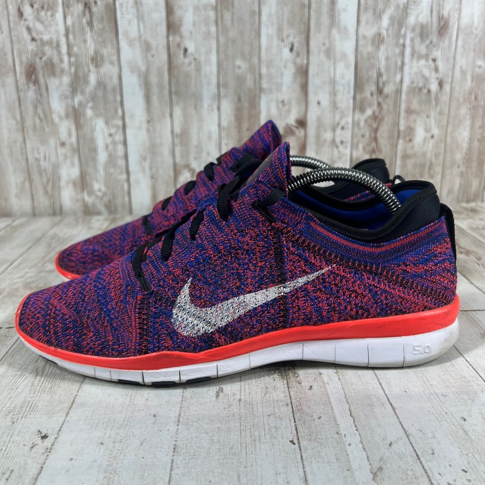Nike Free TR Flyknit Womens 10.5 Multicolor Bright Crimson Blue 718785-002
